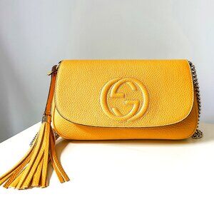 EUC Gucci Soho Flap Medium Yellow Pebbled Calfskin Crossbody Bag